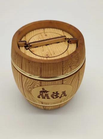 Фото Мёд диких медоносов Вятский 300гр Бондарь тёмный бочонок